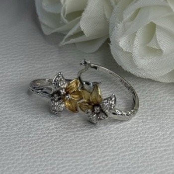 925 Sterling Silver Gold Plated Flowers Earrings Length 0.75 Inch