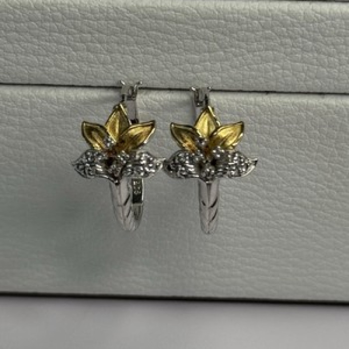 925 Sterling Silver Gold Plated Flowers Earrings Length 0.75 Inch