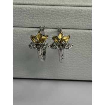 925 Sterling Silver Gold Plated Flowers Earrings Length 0.75 Inch