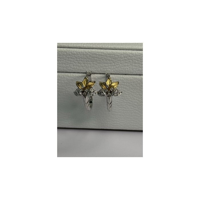 925 Sterling Silver Gold Plated Flowers Earrings Length 0.75 Inch