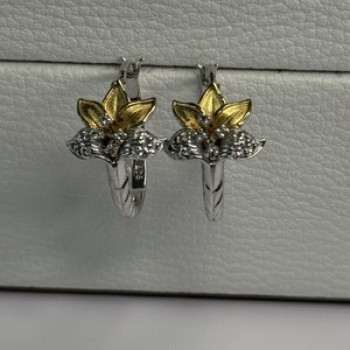 925 Sterling Silver Gold Plated Flowers Earrings Length 0.75 Inch