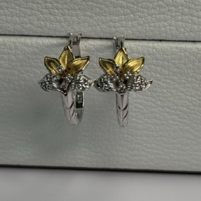 925 Sterling Silver Gold Plated Flowers Earrings Length 0.75 Inch
