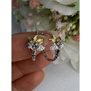 925 Sterling Silver Gold Plated Flowers Earrings Length 0.75 Inch