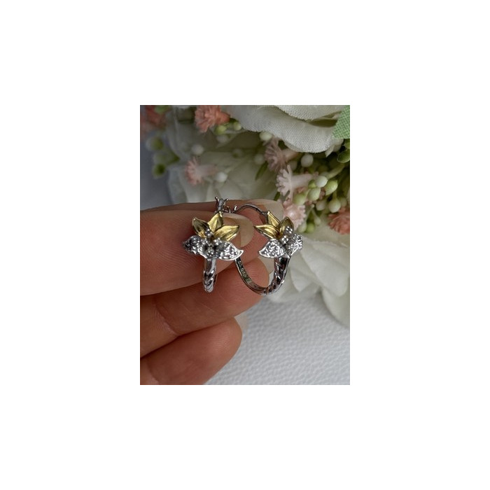 925 Sterling Silver Gold Plated Flowers Earrings Length 0.75 Inch