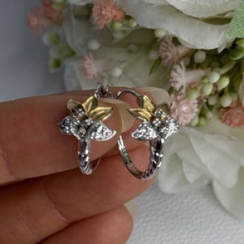 925 Sterling Silver Gold Plated Flowers Earrings Length 0.75 Inch