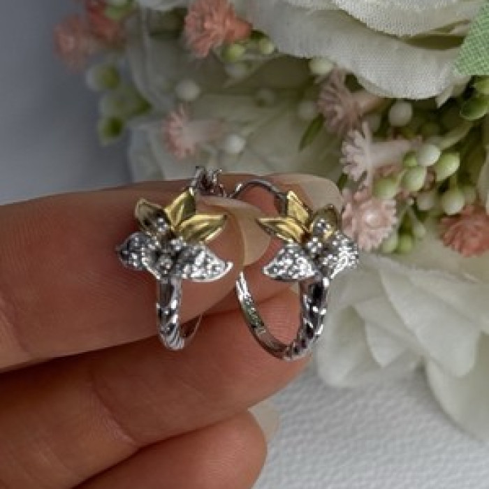925 Sterling Silver Gold Plated Flowers Earrings Length 0.75 Inch