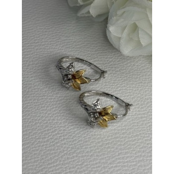 925 Sterling Silver Gold Plated Flowers Earrings Length 0.75 Inch