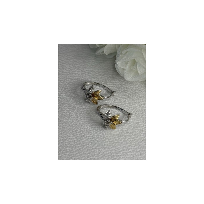 925 Sterling Silver Gold Plated Flowers Earrings Length 0.75 Inch