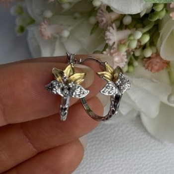 925 Sterling Silver Gold Plated Flowers Earrings Length 0.75 Inch