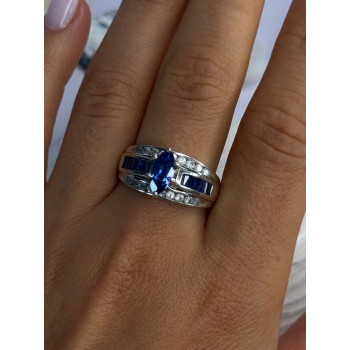 925 Sterling Silver Sapphire & Beryl Ring Size 9