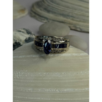 925 Sterling Silver Sapphire & Beryl Ring Size 9