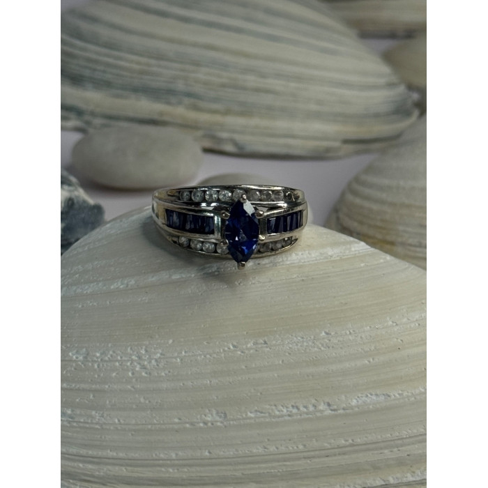 925 Sterling Silver Sapphire & Beryl Ring Size 9