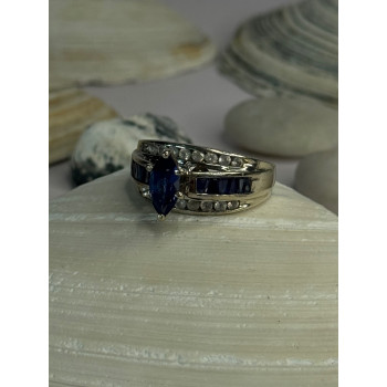 925 Sterling Silver Sapphire & Beryl Ring Size 9
