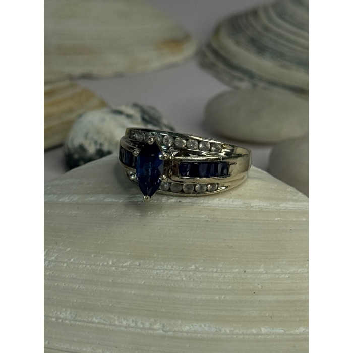 925 Sterling Silver Sapphire & Beryl Ring Size 9