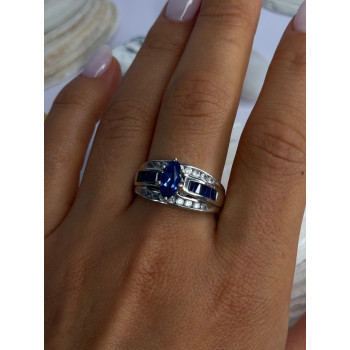 925 Sterling Silver Sapphire & Beryl Ring Size 9