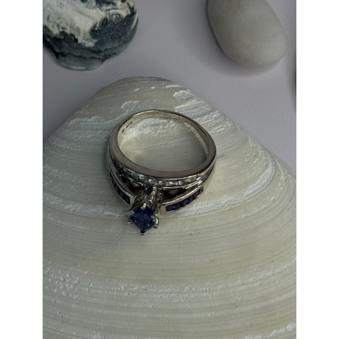 925 Sterling Silver Sapphire & Beryl Ring Size 9