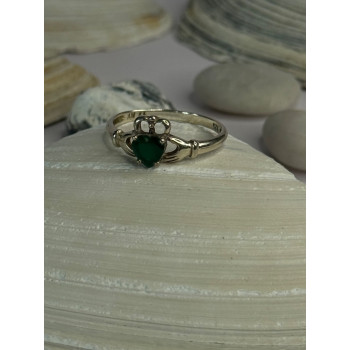 Beautiful Design 925 Sterling Silver Emerald Heart Ring Size 11