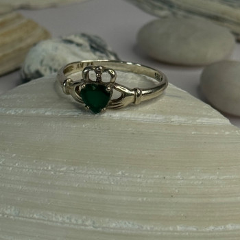 Beautiful Design 925 Sterling Silver Emerald Heart Ring Size 11