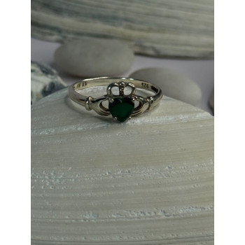 Beautiful Design 925 Sterling Silver Emerald Heart Ring Size 11