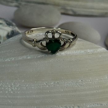 Beautiful Design 925 Sterling Silver Emerald Heart Ring Size 11