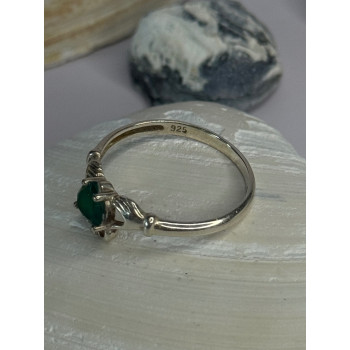 Beautiful Design 925 Sterling Silver Emerald Heart Ring Size 11