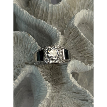 Mens 925 Sterling Silver CZ Ring Size 10