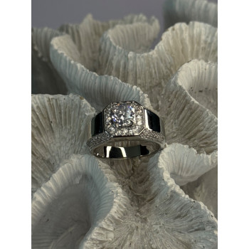 Mens 925 Sterling Silver CZ Ring Size 10