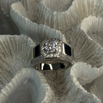Mens 925 Sterling Silver CZ Ring Size 10