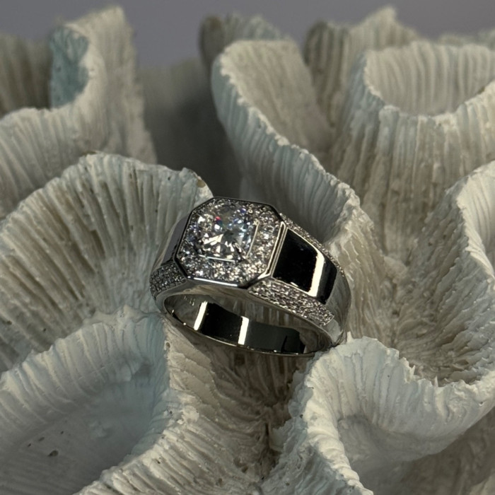 Mens 925 Sterling Silver CZ Ring Size 10