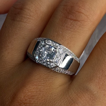 Mens 925 Sterling Silver CZ Ring Size 10