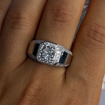 Mens 925 Sterling Silver CZ Ring Size 10