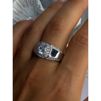 Mens 925 Sterling Silver CZ Ring Size 10