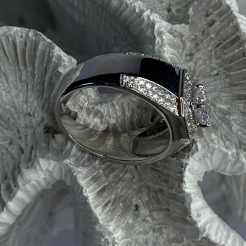 Mens 925 Sterling Silver CZ Ring Size 10