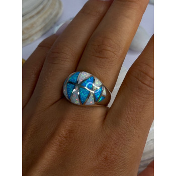 Classy Design 925 Sterling Silver Opal Ring Size 8.5