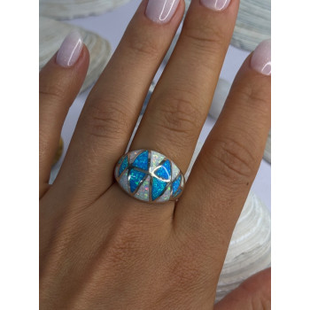 Classy Design 925 Sterling Silver Opal Ring Size 8.5