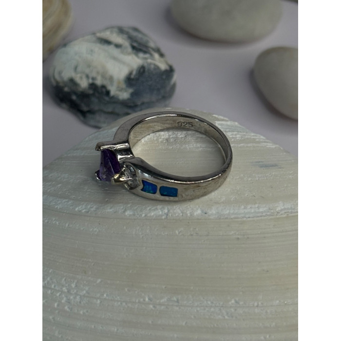 925 Sterling Silver Amethyst & Beryl & Opal Ring Size 6.5