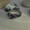 925 Sterling Silver Amethyst & Beryl & Opal Ring Size 6.5