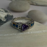 925 Sterling Silver Amethyst & Beryl & Opal Ring Size 6.5