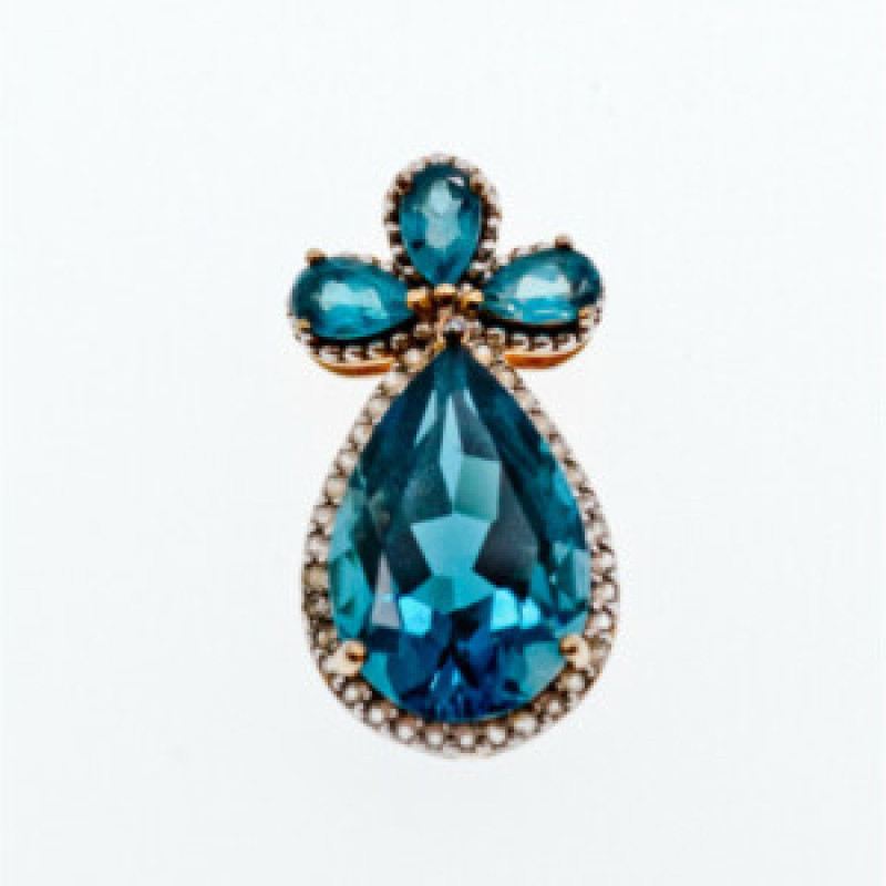 925 Sterling Silver Gold Plated Aquamarine & CZ Pendant