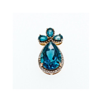 925 Sterling Silver Gold Plated Aquamarine & CZ Pendant