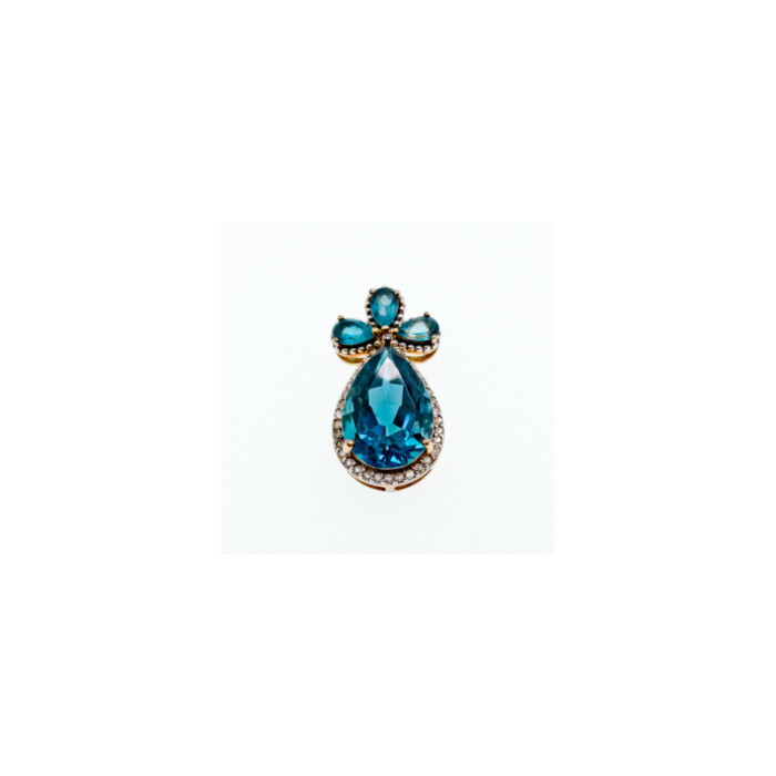 925 Sterling Silver Gold Plated Aquamarine & CZ Pendant