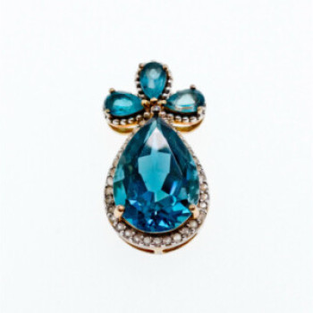 925 Sterling Silver Gold Plated Aquamarine & CZ Pendant