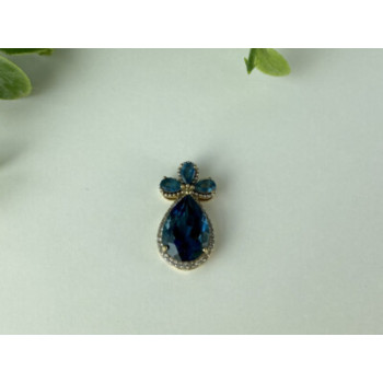 925 Sterling Silver Gold Plated Aquamarine & CZ Pendant