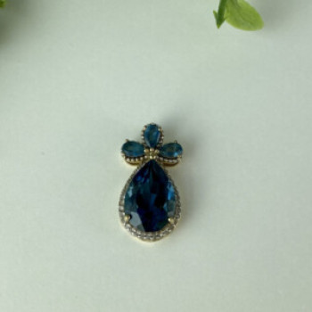 925 Sterling Silver Gold Plated Aquamarine & CZ Pendant