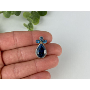 925 Sterling Silver Gold Plated Aquamarine & CZ Pendant