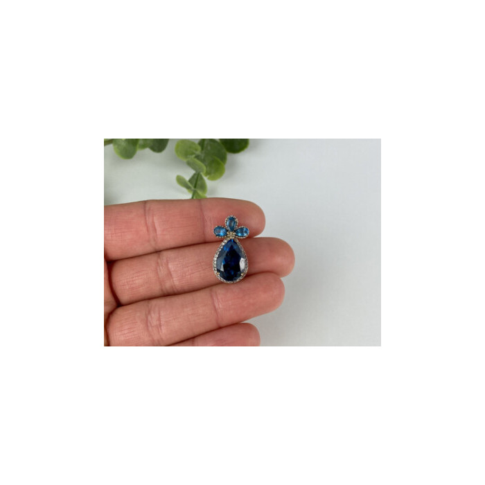 925 Sterling Silver Gold Plated Aquamarine & CZ Pendant