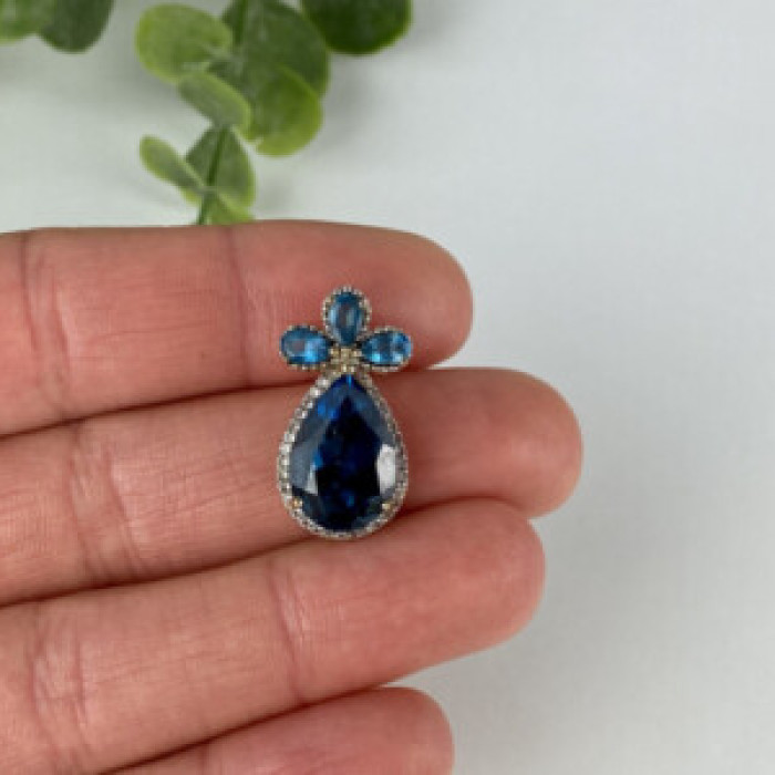 925 Sterling Silver Gold Plated Aquamarine & CZ Pendant