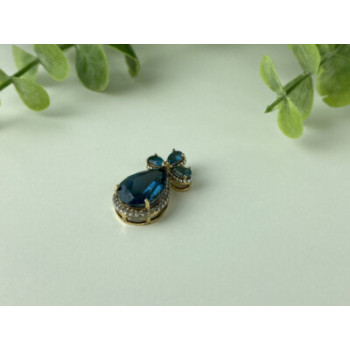 925 Sterling Silver Gold Plated Aquamarine & CZ Pendant