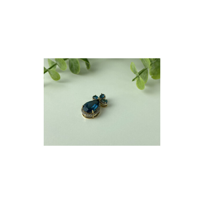 925 Sterling Silver Gold Plated Aquamarine & CZ Pendant