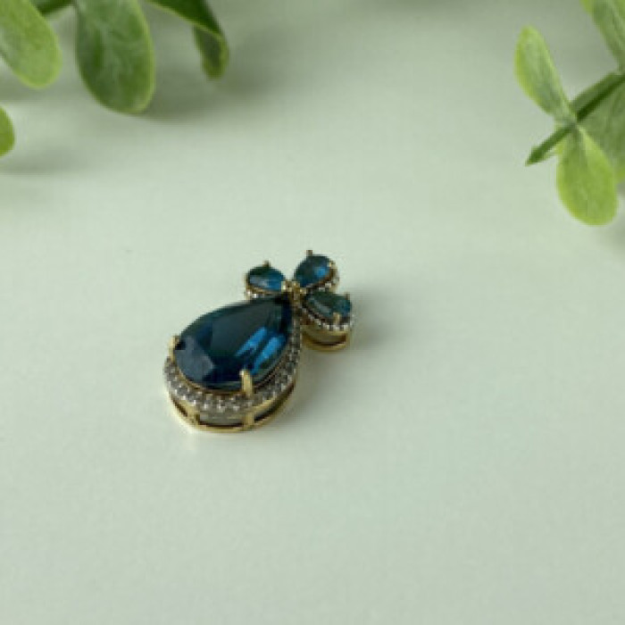 925 Sterling Silver Gold Plated Aquamarine & CZ Pendant